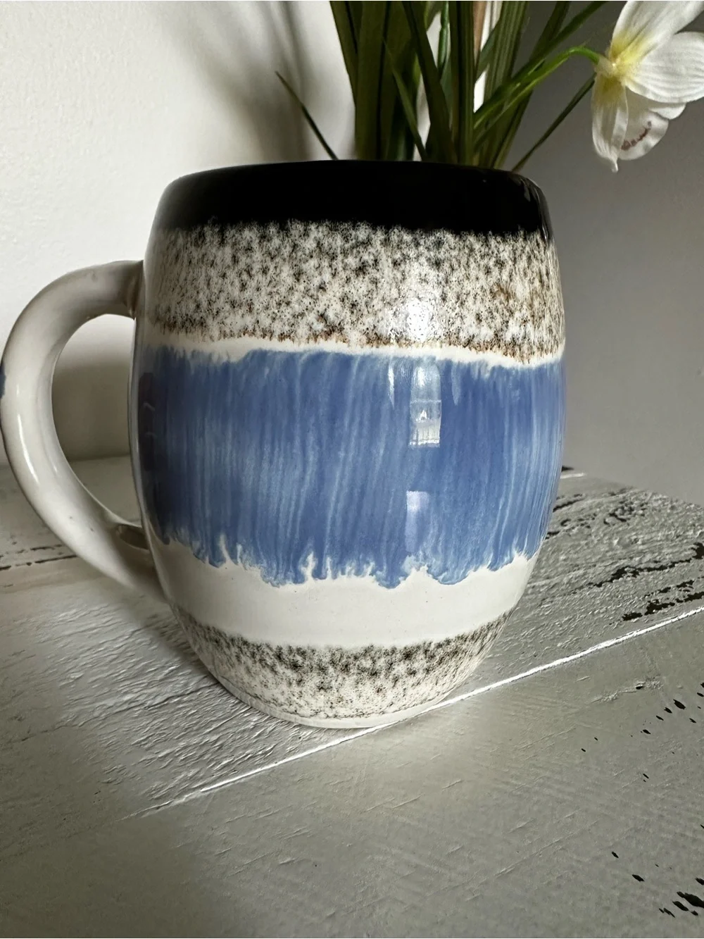 Blue & Cream Ceramic Palm Tree Mug with Coastal Coasters Bundle